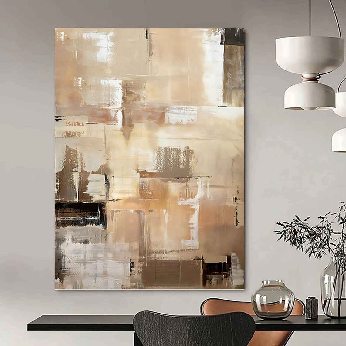 “Beige & Brown Abstract Cubist - Style” Painting On Canvas DKH0984