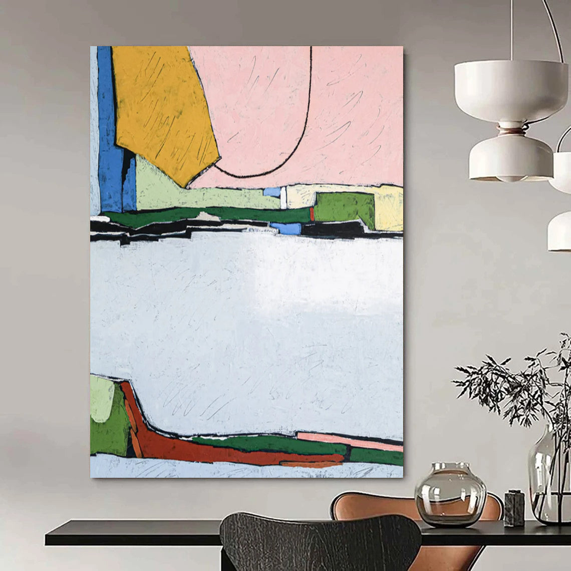 Colorful Geometric Shapes Abstract - A Mix of Pastel and Bold Hues Painting On Canvas CT2373