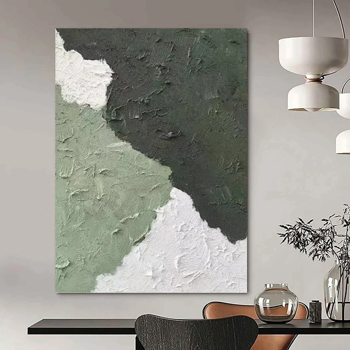 Green and White Textured Abstract - Abstract Painting On Canvas DKH1326