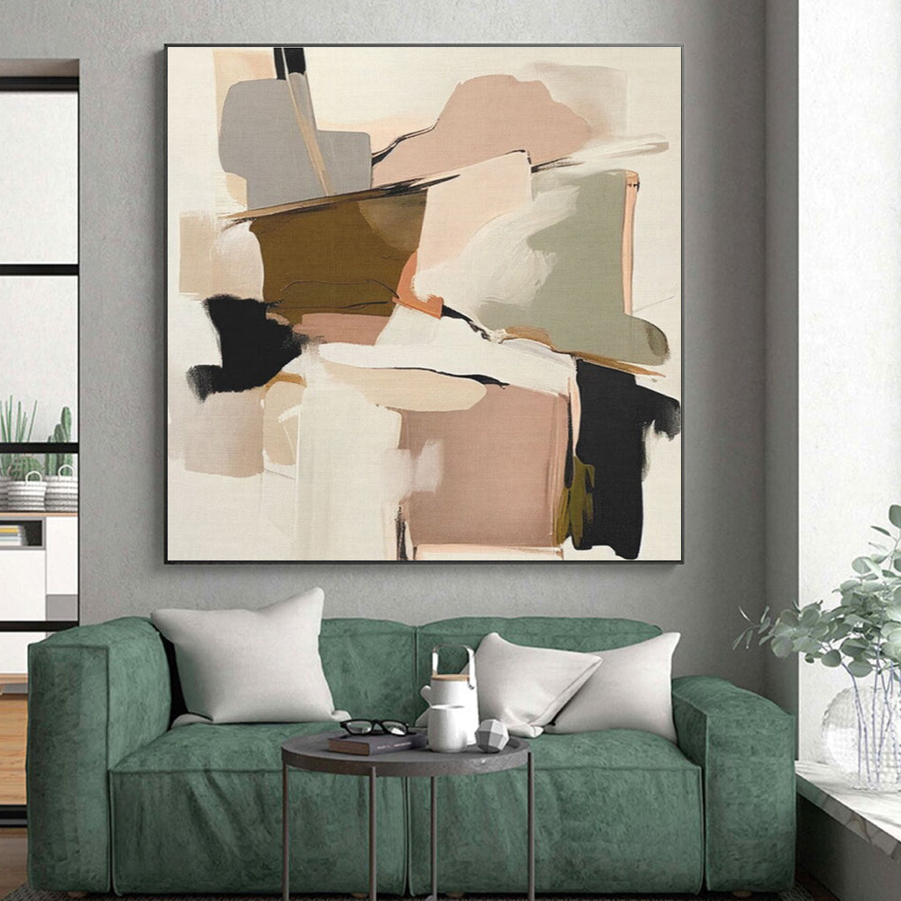 Muted Pink, Beige & Green Shapes, “Soft Modernity” - Abstract Geometric Acrylic Painting CT0755
