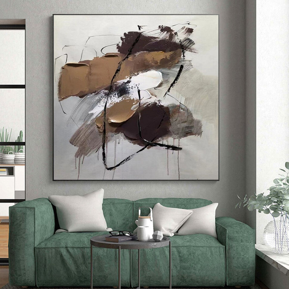 Brown, Gray & White Dynamic Forms, “Subtle Energy” - Impasto Abstract Painting CT0775