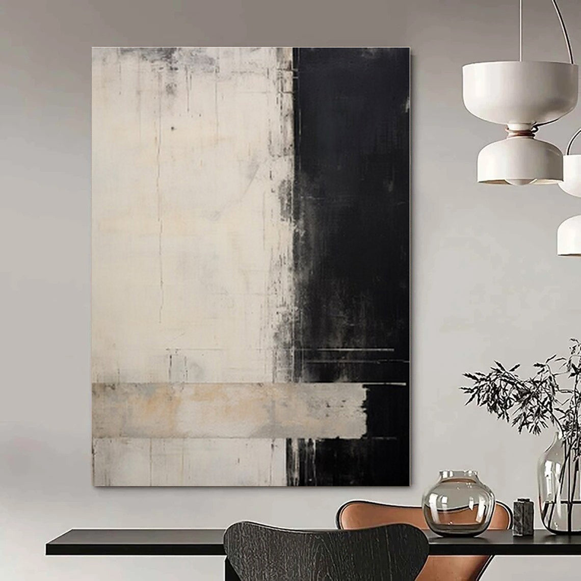 Black - White - Grey Textured Divide - Abstract Textured Acrylic Painting CT1384
