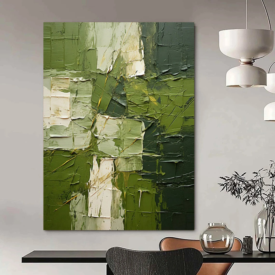 Green Textured Abstract - Impasto - Style Abstract Painting On Canvas CT2277