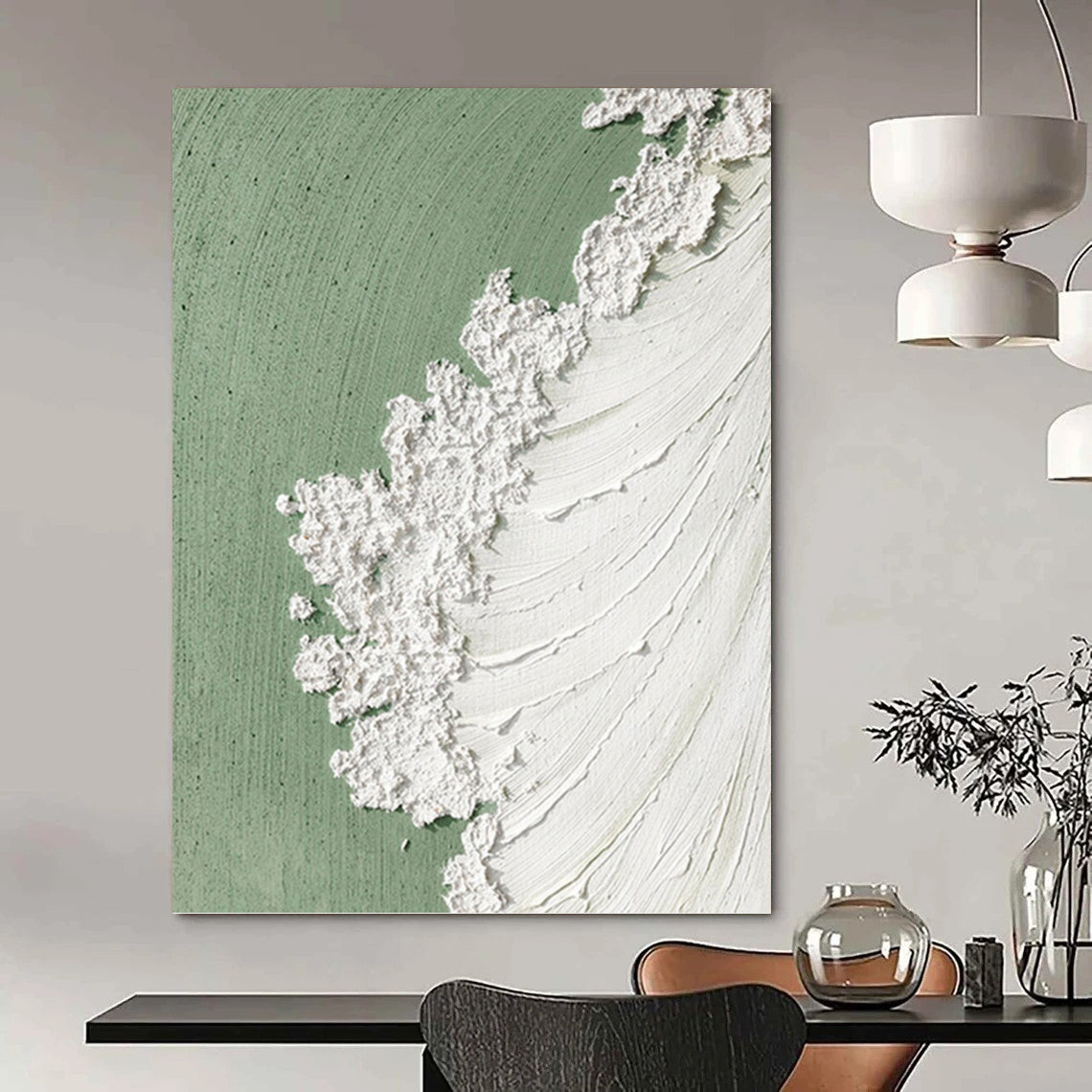 Pistachio Green and White Textured Abstract - Abstract Painting On Canvas DKH1502