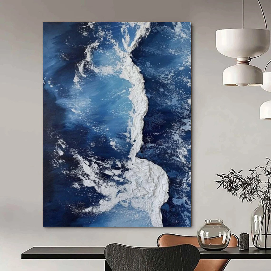 “Blue, White Textured Wave ‘Crashing Serenity’” - Impasto Sea Painting On Canvas DTP335