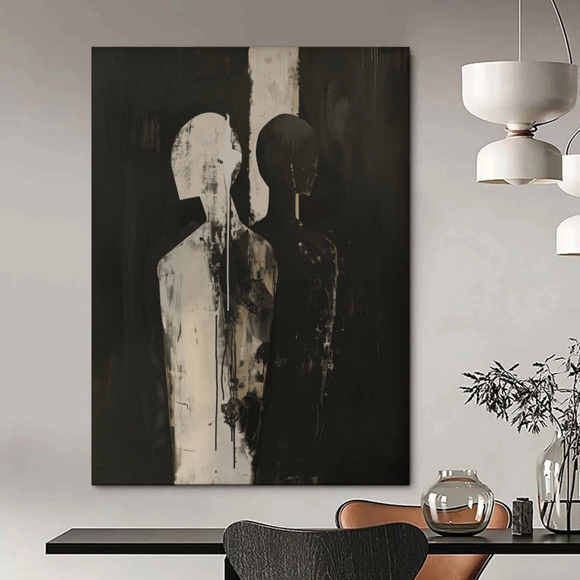 “Black and White Abstract Figures” - Modernist Acrylic Art CT1930