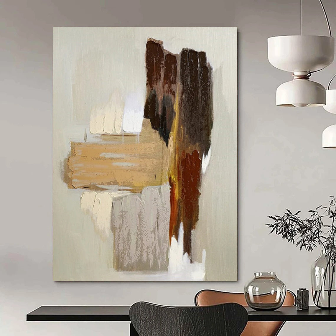 “Neutral Color Block Abstraction” - Minimalist Abstract Painting On Canvas DKH1067