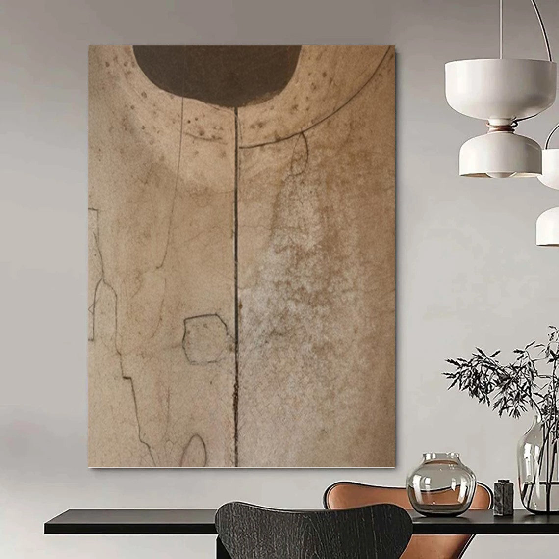“Neutral Geometric Lines” - Minimalist Abstract Drawing Painting On Canvas DKH1660