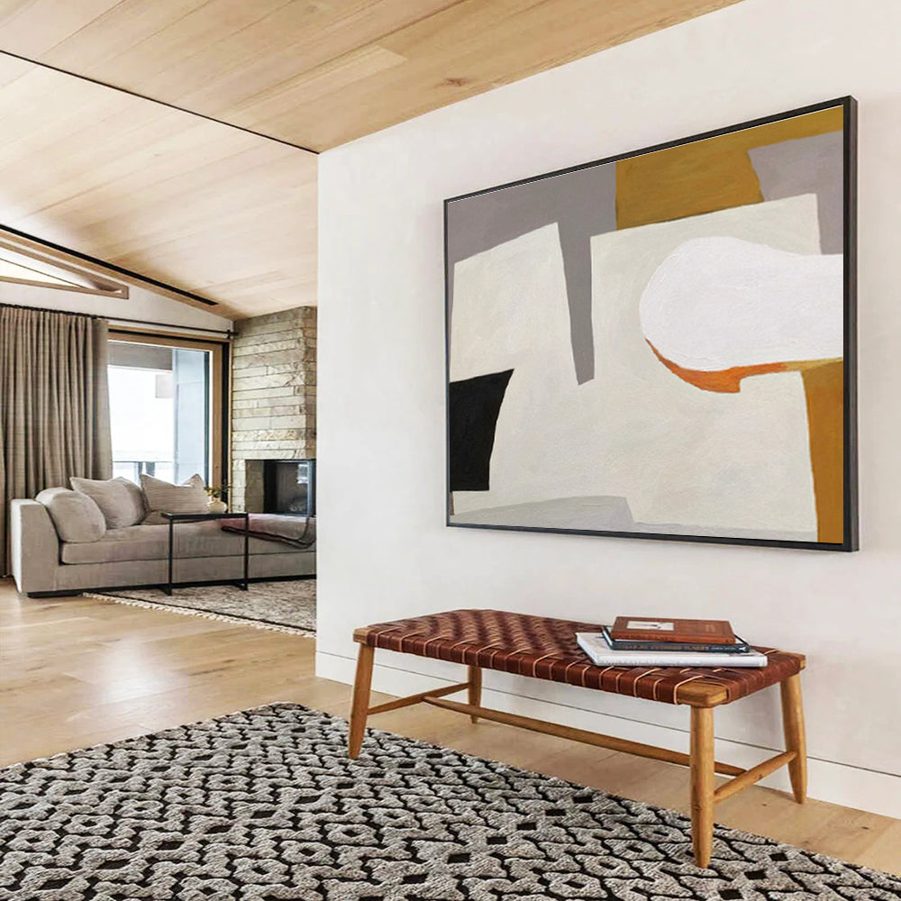 Cool Tones & Abstract Stairs in Blue, Gray, and White, Architectural Abstract Painting On Canvas DKH577