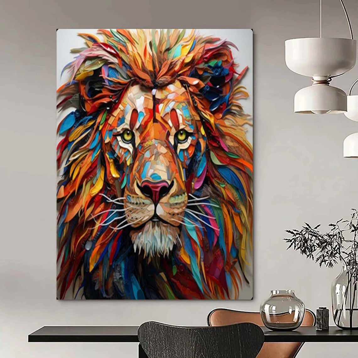 “Colorful Collage - Style Lion” – Mixed - Media Animal Artwork On Canvas CT2136