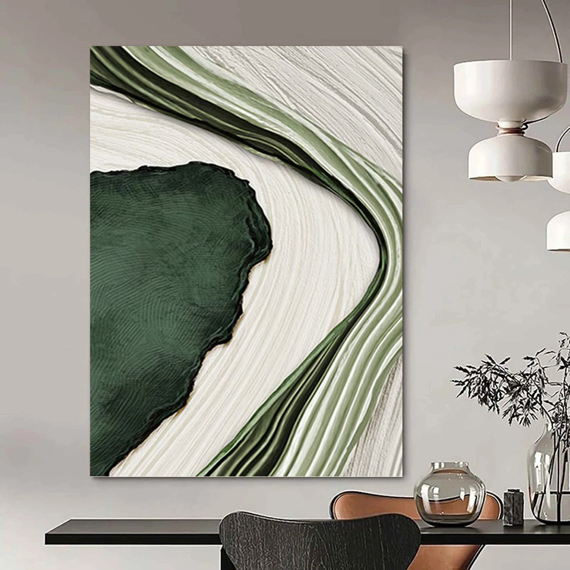 Organic Green and White Abstract Forms - Abstract Painting On Canvas DKH1473