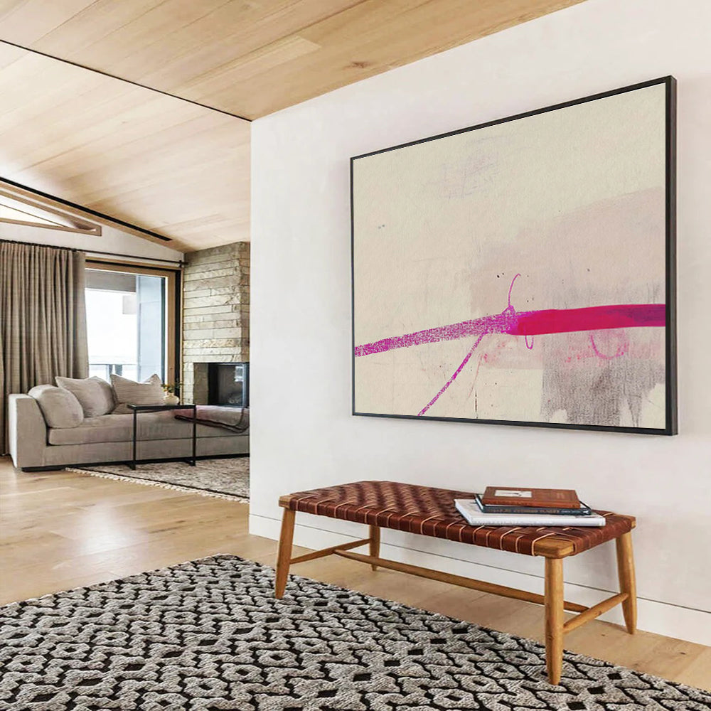 Minimalist Pink Line Abstract Painting On Canvas DKH279
