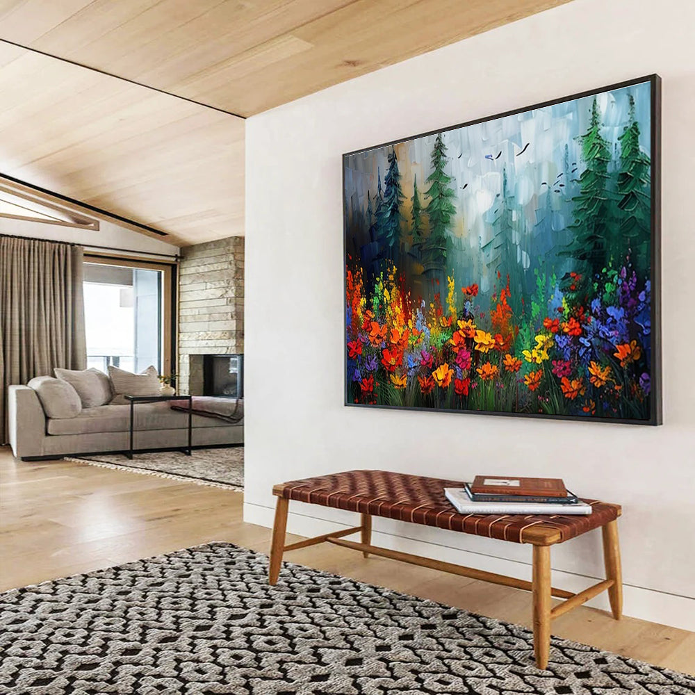 “Rainbow Forest Wildflowers” - Enchanting Landscape Painting On Canvas DKH839