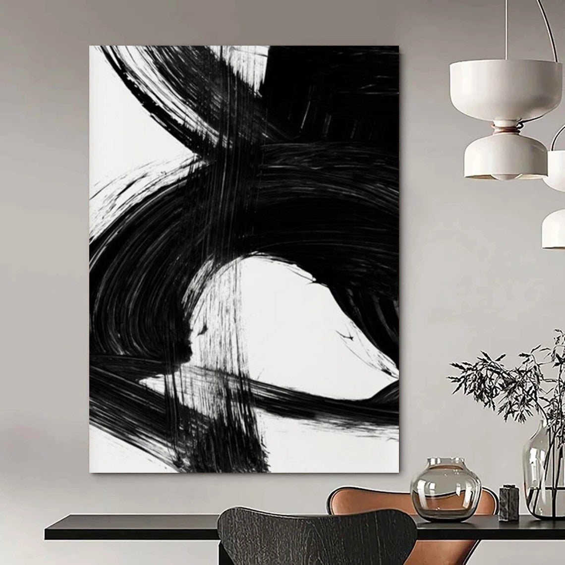 “Energetic Black Ink Wave” - Vibrant Black Ink Abstract Painting On Canvas DTP196