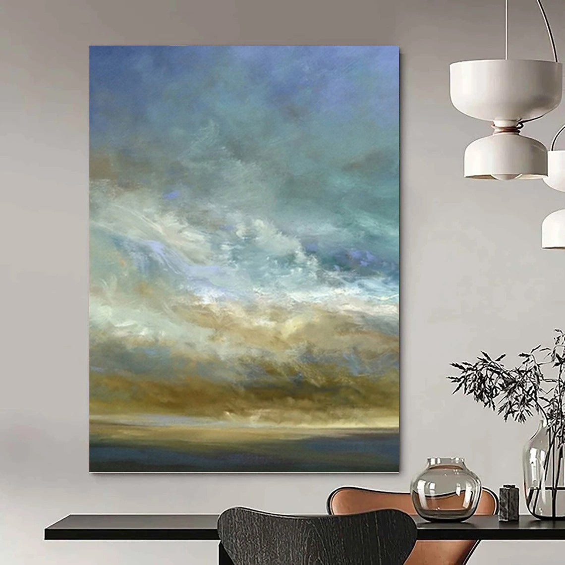 “Sky & Sea in Soft Hues” - Blue, Beige & White Impressionistic Painting On Canvas DKH0953