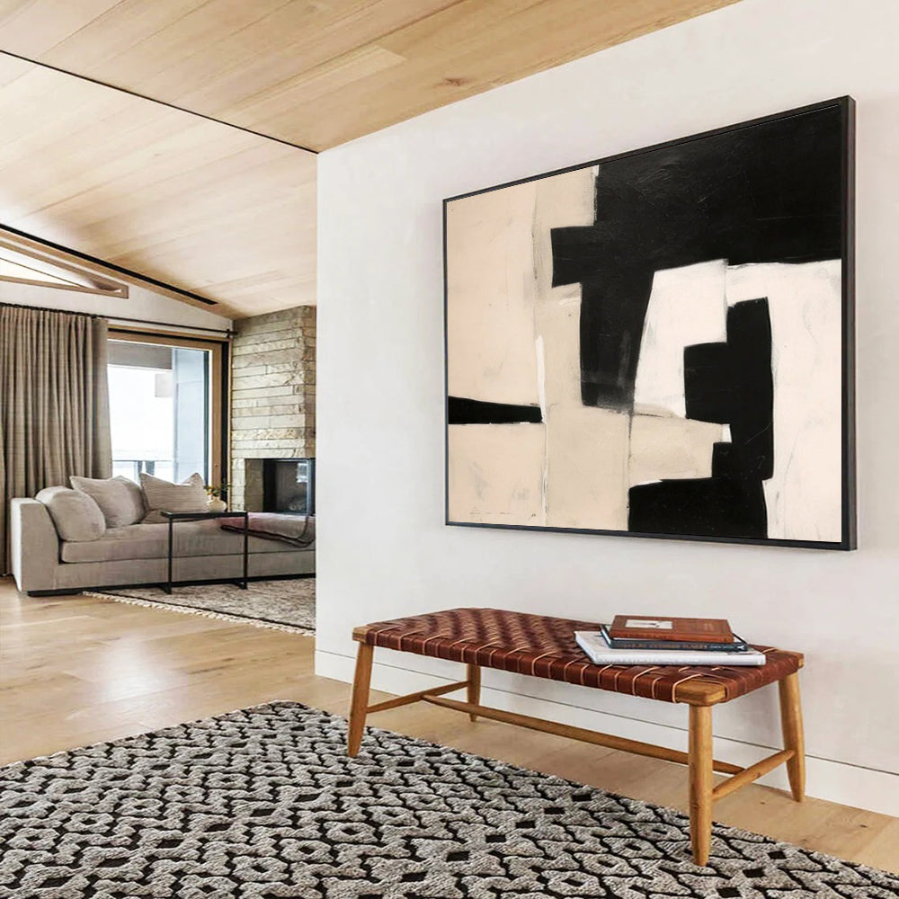“Monochrome Geometric Abstraction” Abstract Painting On Canvas DLZ071