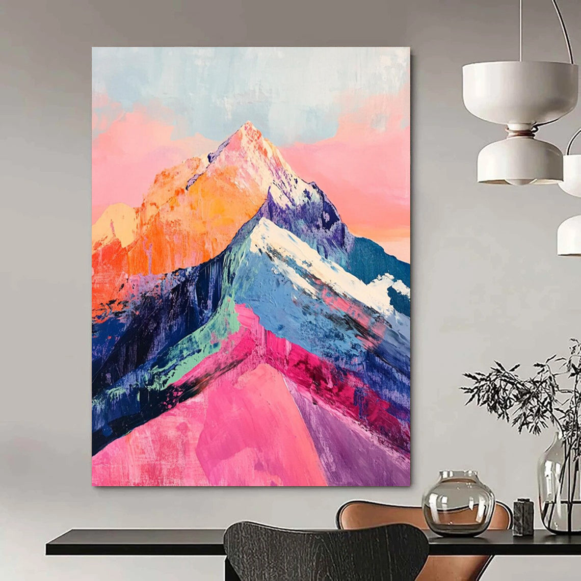 “Colorful Mountain Peaks” - Multicolor, Vibrant Mountain Landscape Painting On Canvas DTP283