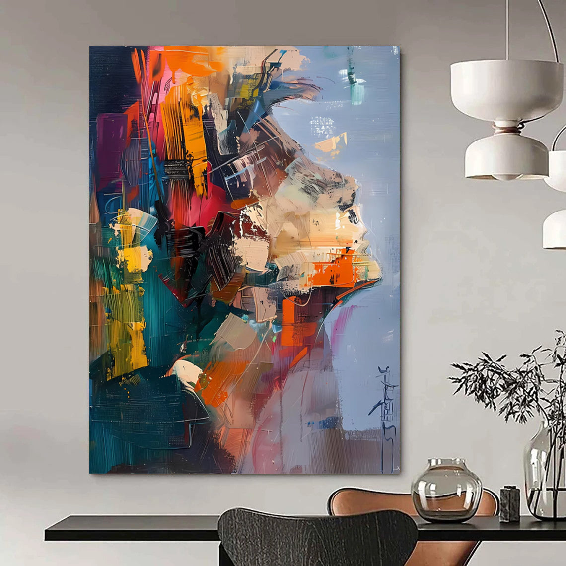 “Color - Blocked Portrait” - Multicolor, Abstract Portrait Painting On Canvas DTP285
