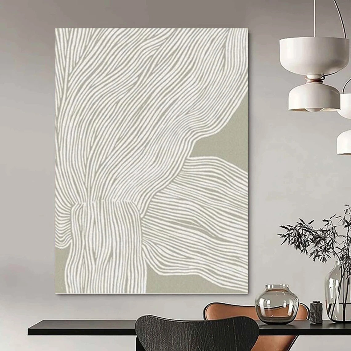 “Gray and White Linear Abstract” - Minimalist Drawing - Inspired Painting On Canvas DKH1119