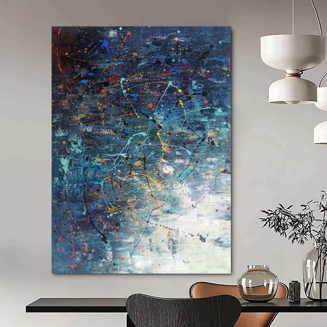 “Dynamic Color Splash” - Blue, Orange, Yellow, White Abstract Painting On Canvas DTP246