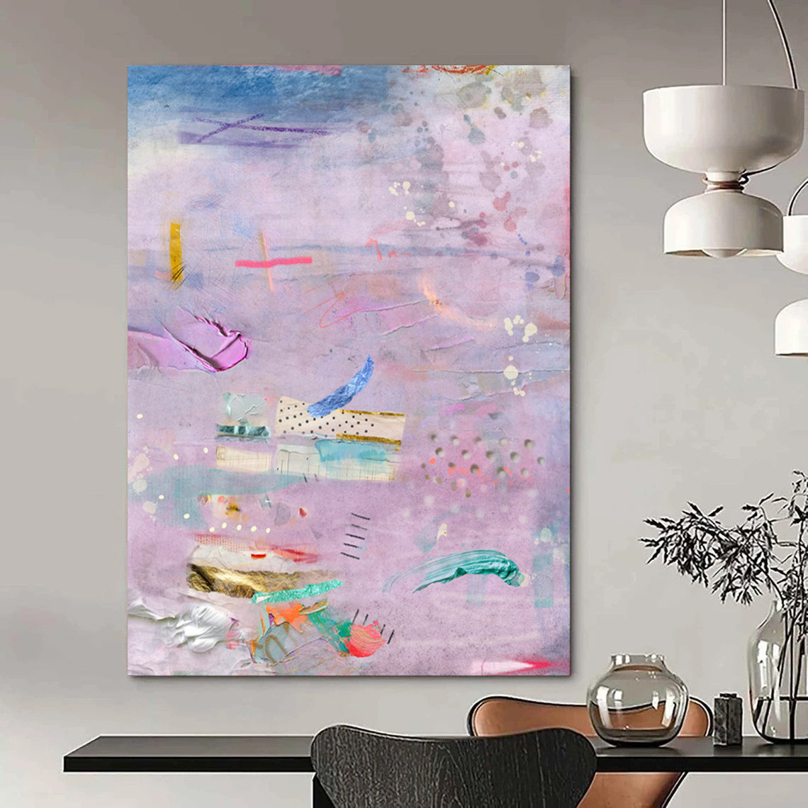 Purple, Mixed Media Collage - "Dreamy Patchwork" - Mixed - media Abstract Art CT1855