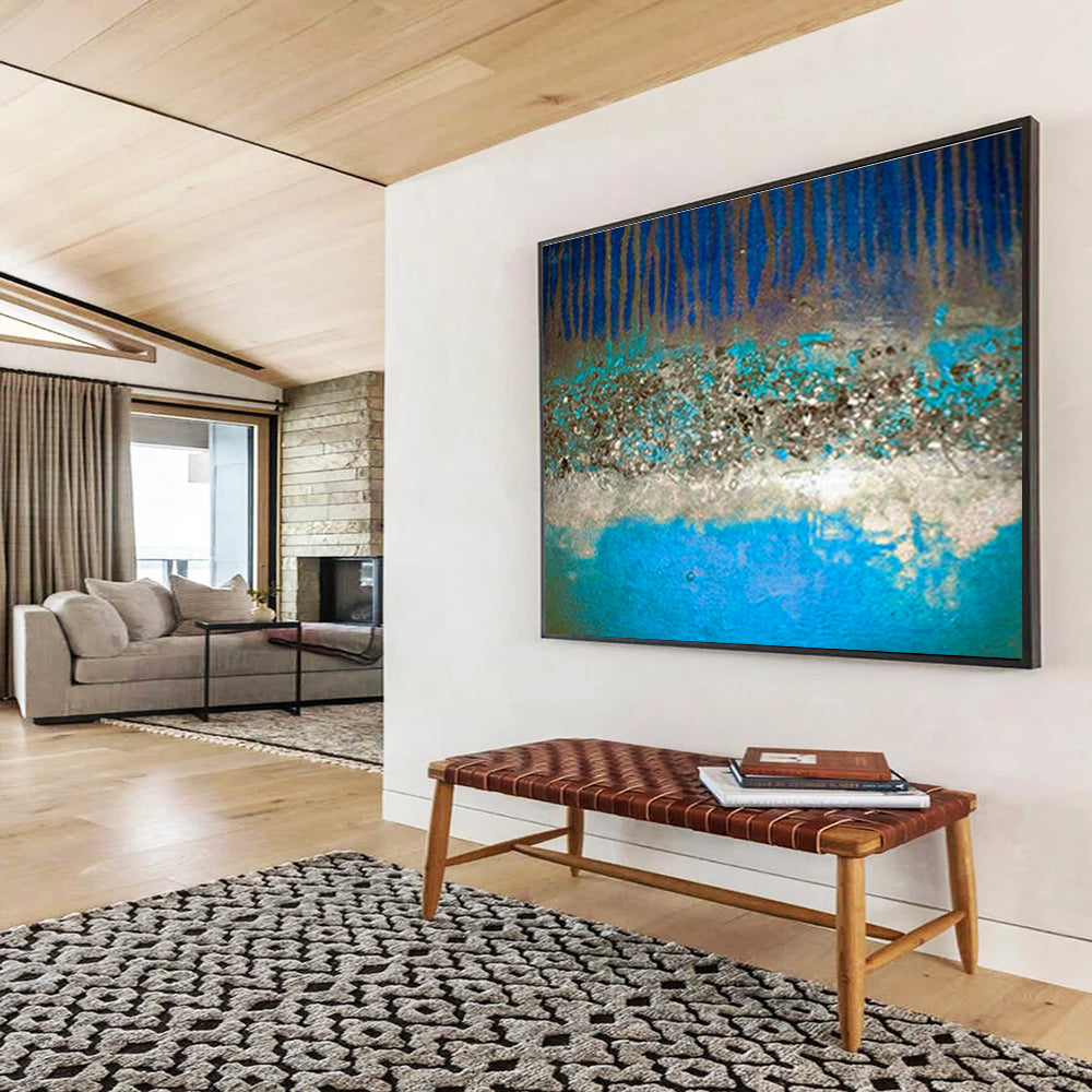 “Blue, Brown & Teal Layers” Abstract Textured Painting On Canvas DKH385