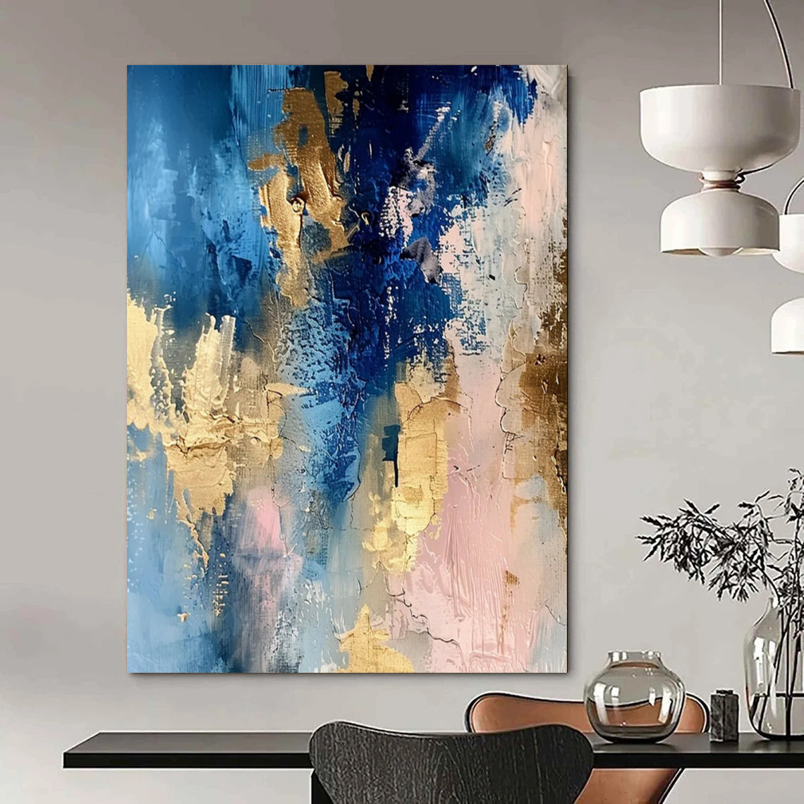 “Blue - Gold - Pink Abstract Blend” - Abstract Expressionist Painting On Canvas DTP072