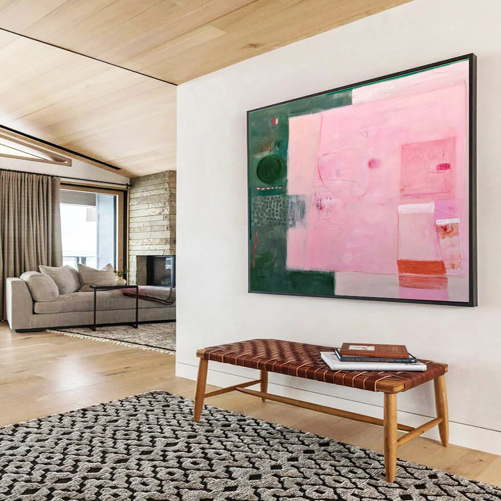 Abstract with Pink and Green - Layered Textures and Subtle Details Painting On Canvas DKH060