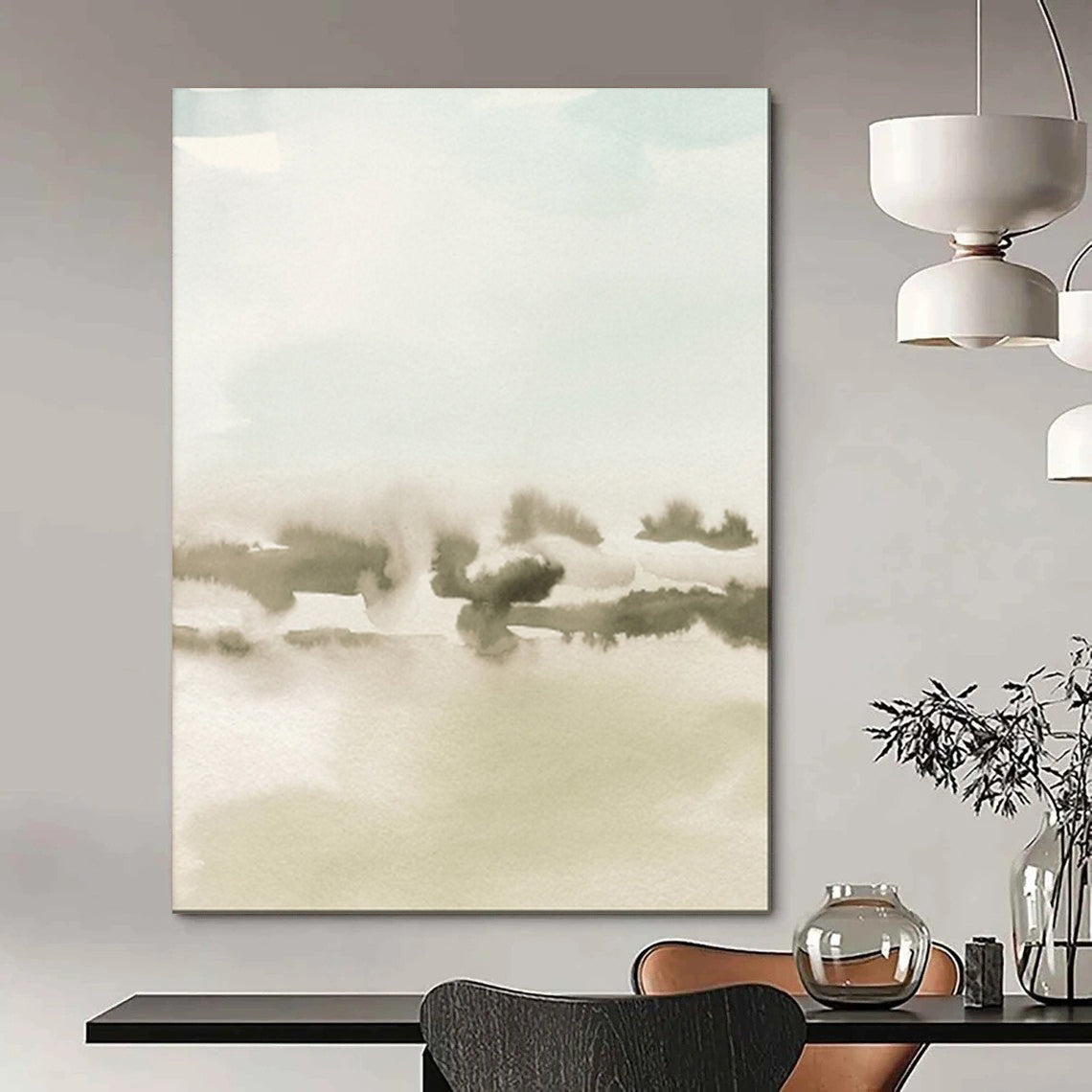 “Soft Hues of Green and Gray - Misty Landscape” - Watercolor Abstract Art CT1963