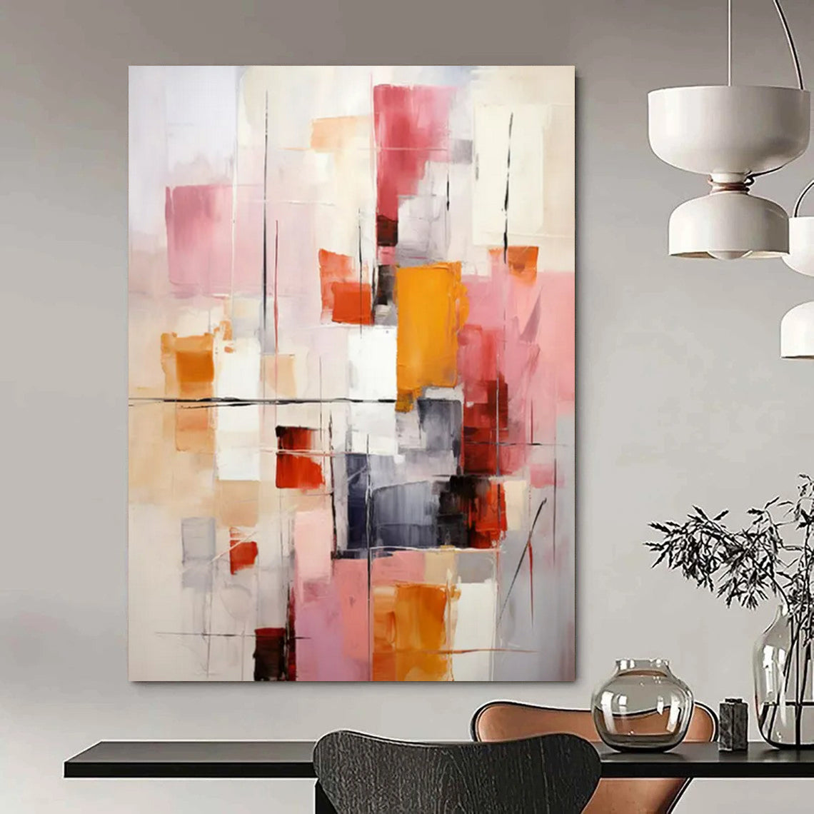 Pink & Orange Abstract Geometry - Colorful Geometric Abstract Painting On Canvas CT2278