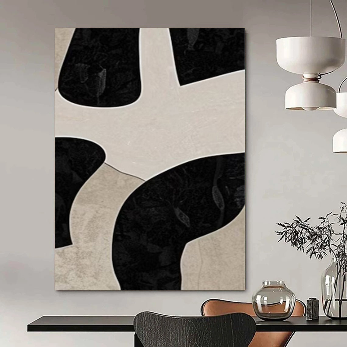 “Black - Beige Geometric Puzzle” – Abstract Geometric Painting CT1099