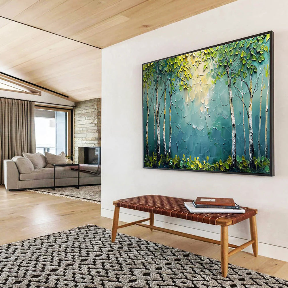 “Sunlit Birch Forest” - Textured Landscape Painting On Canvas DKH828