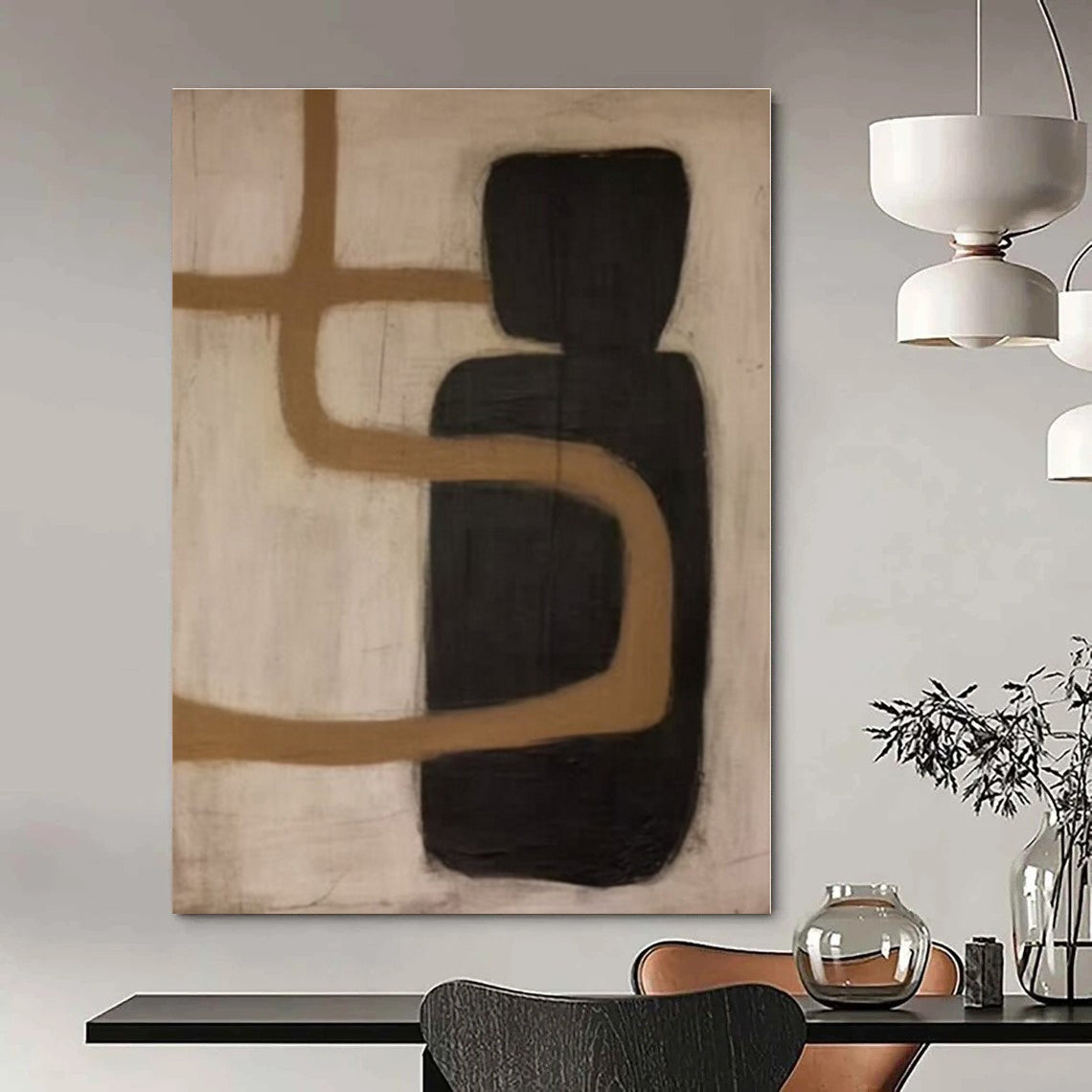 Black, Brown & Beige Shapes - Abstract Minimalist Acrylic On Canvas CT1301