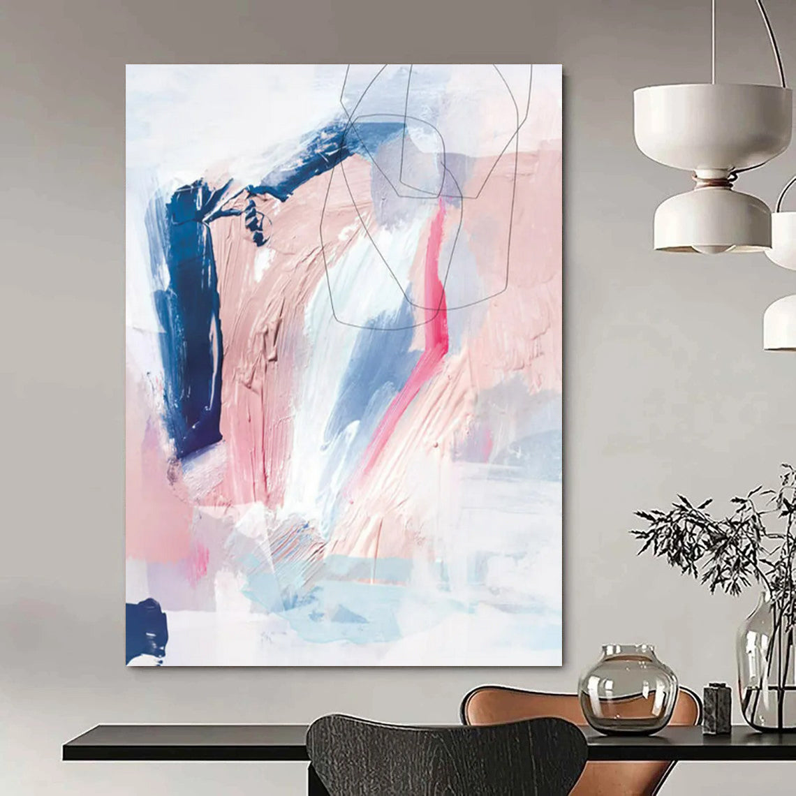 Pink, Blue, White & Navy Linear - Textured Mix - Abstract Painting On Canvas CT2311