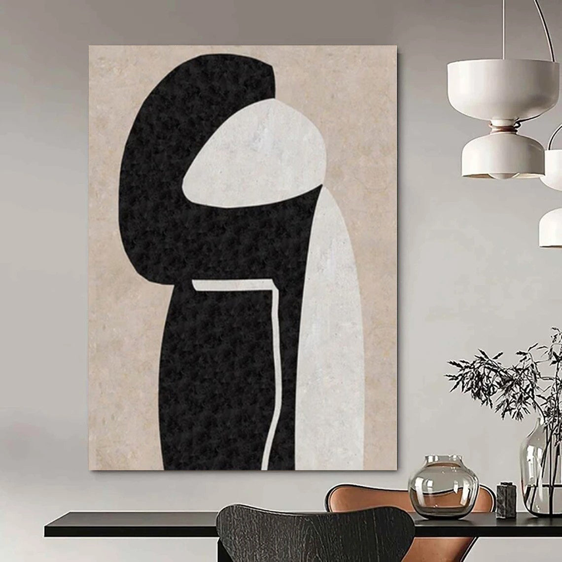 “Black - White - Beige Abstract Figure” – Geometric Abstract Painting CT1134