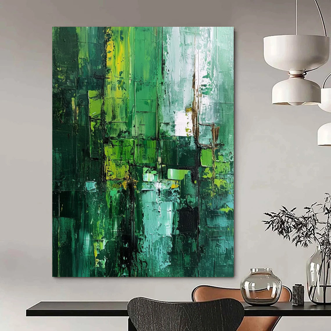 “Vibrant Green Abstract Layers” - Expressionist Textured Painting On Canvas DTP012