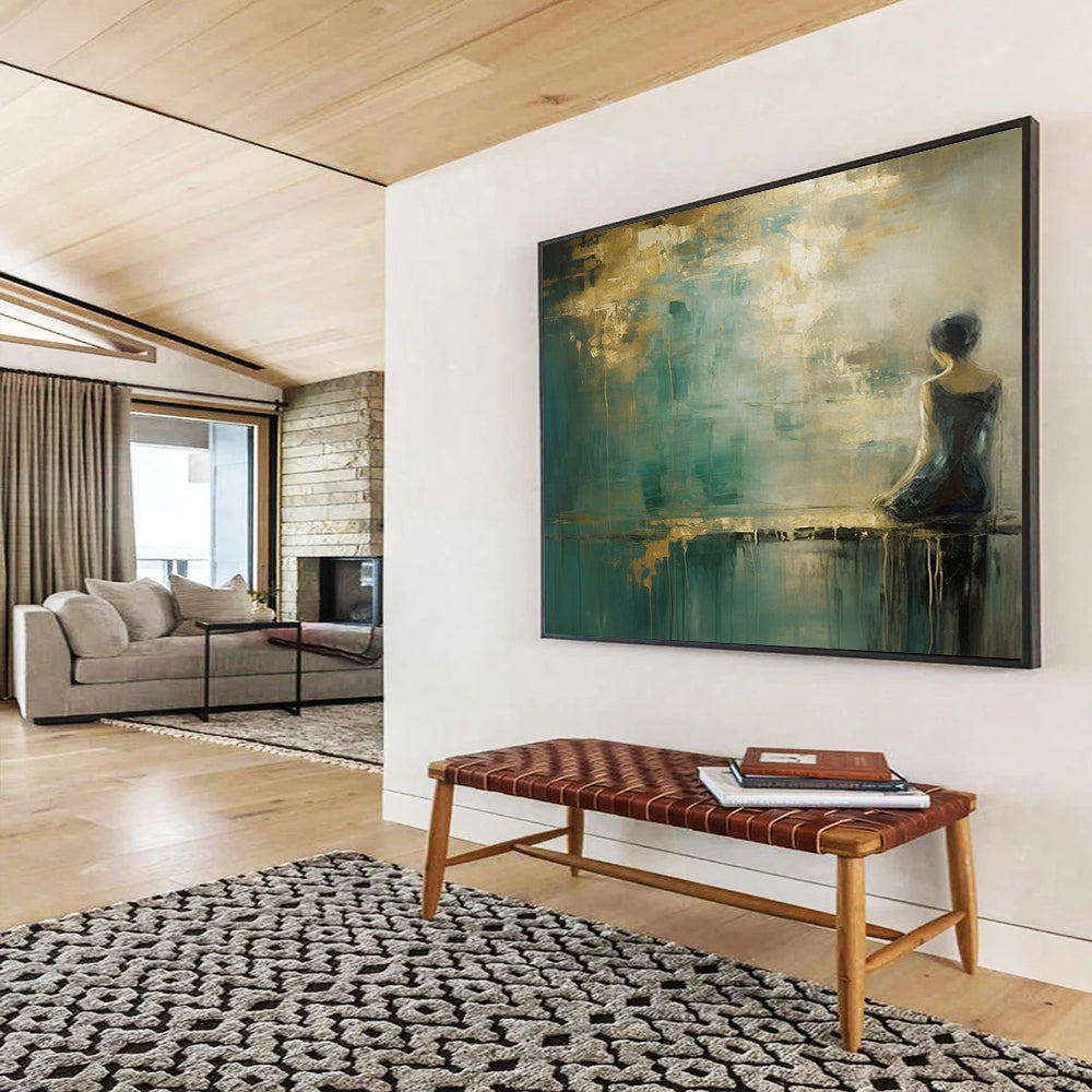 “Gilded Contemplation” Ethereal Figure Painting On Canvas DLZ087