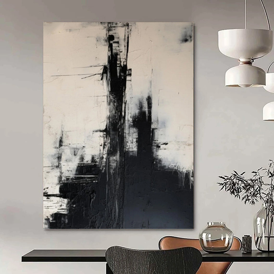 Black & White Urban Abstraction - Abstract Cityscape Painting On Canvas DKH1261