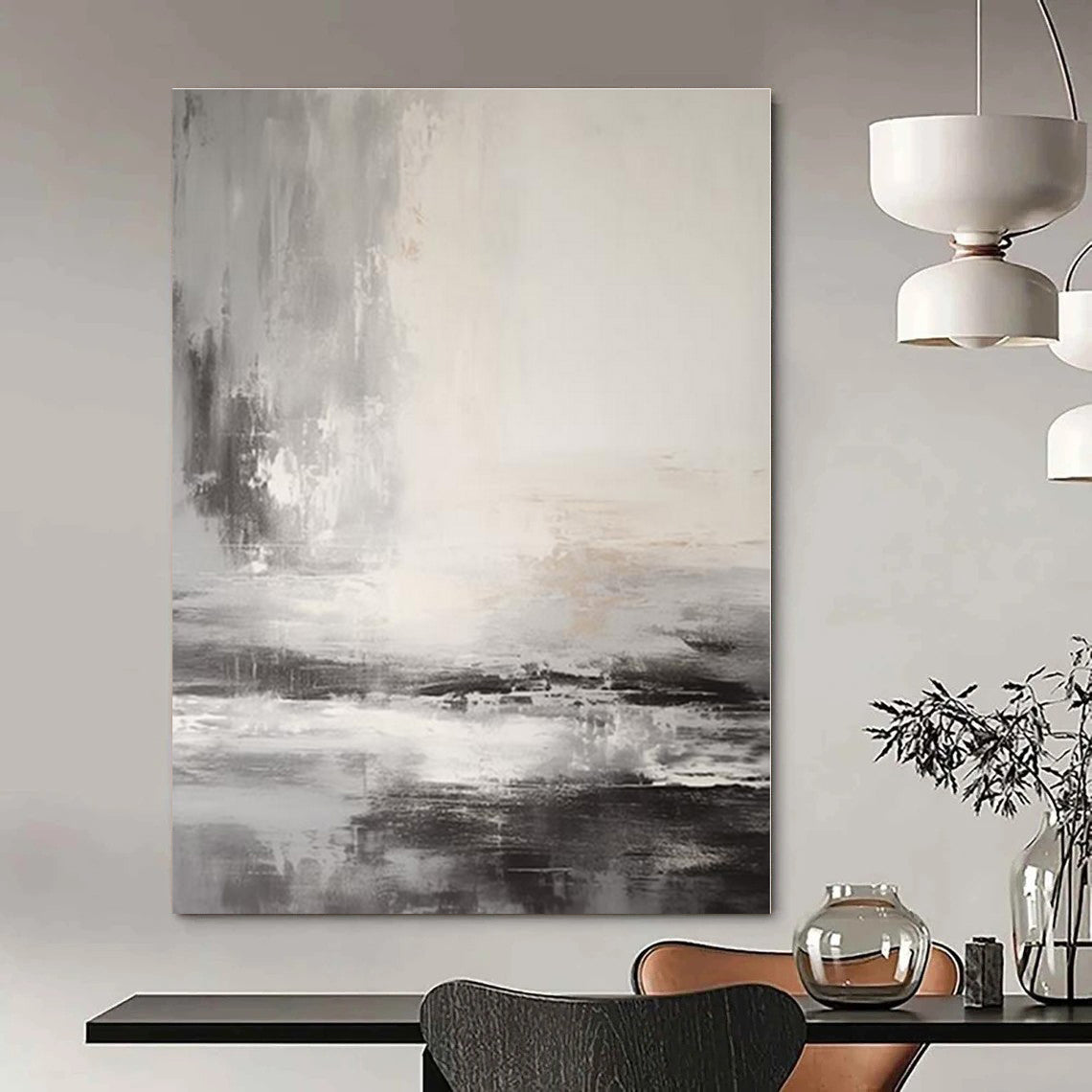 Grey - White - Black Flowing Landscape - Abstract Landscape Acrylic Painting CT1377