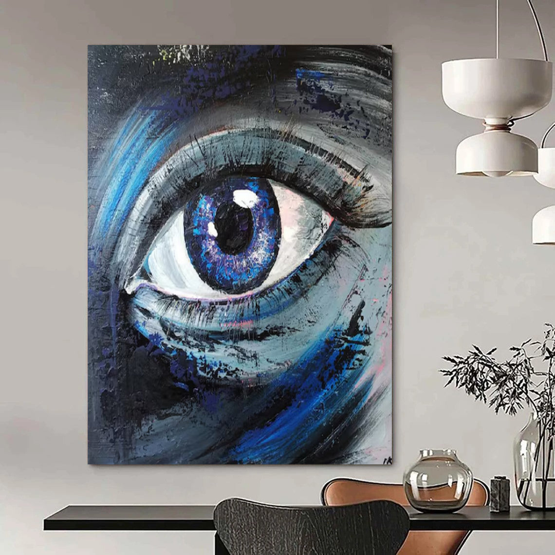 “Soulful Blue Gaze” - Blue - Toned Eye Close - up Painting On Canvas CT2187