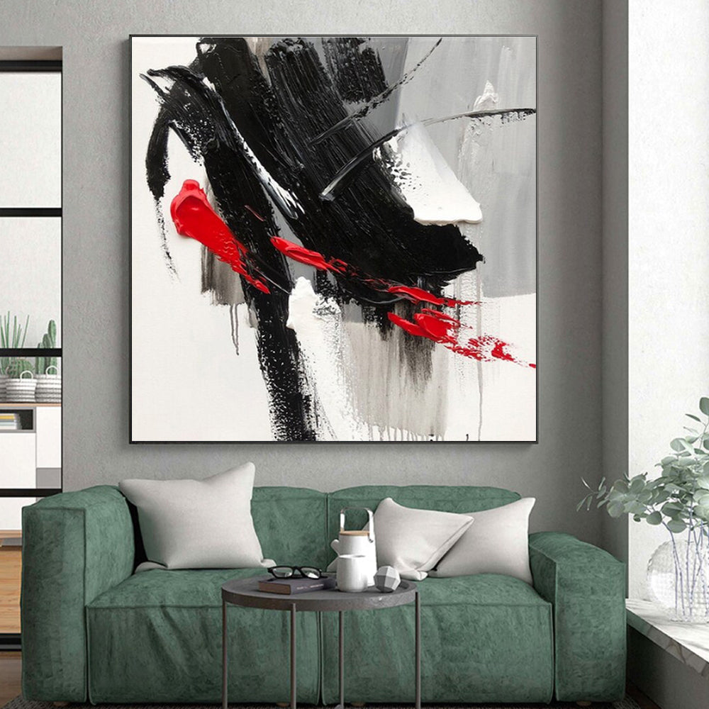 “Black - Red - Gray Bold Textures” ,Abstract Acrylic Painting CT0787