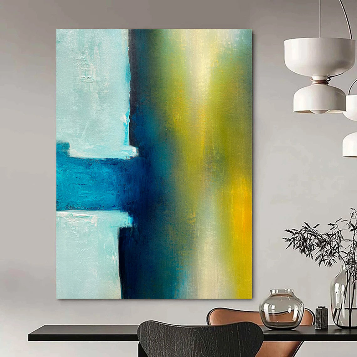 Teal - Yellow Clash - Abstract Geometric Oil Painting CT1238