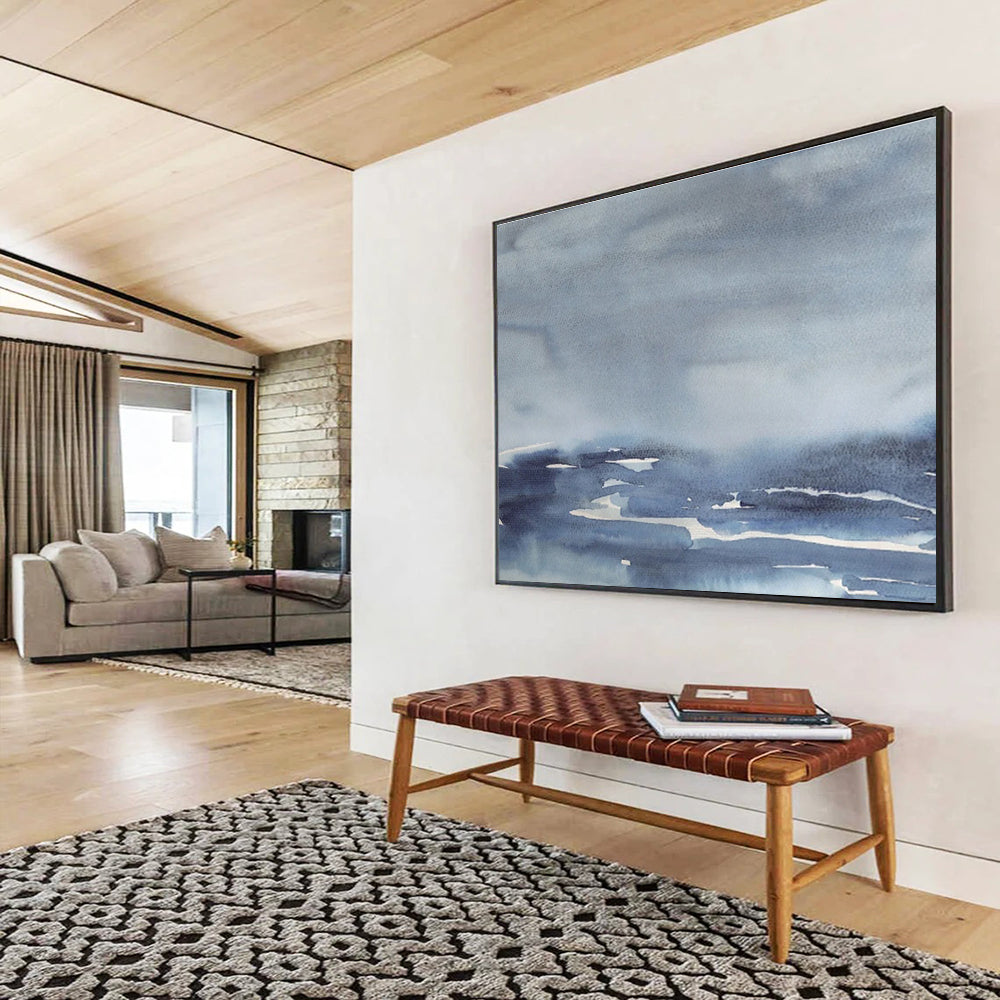 “Blue and Gray Watercolor Abstract Sea” Painting On Canvas DKH168