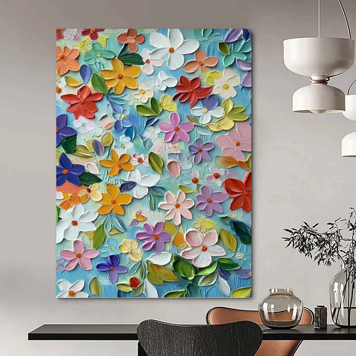“3D Floral Burst” - Colorful 3D Flower Textured Painting On Canvas DKH1551