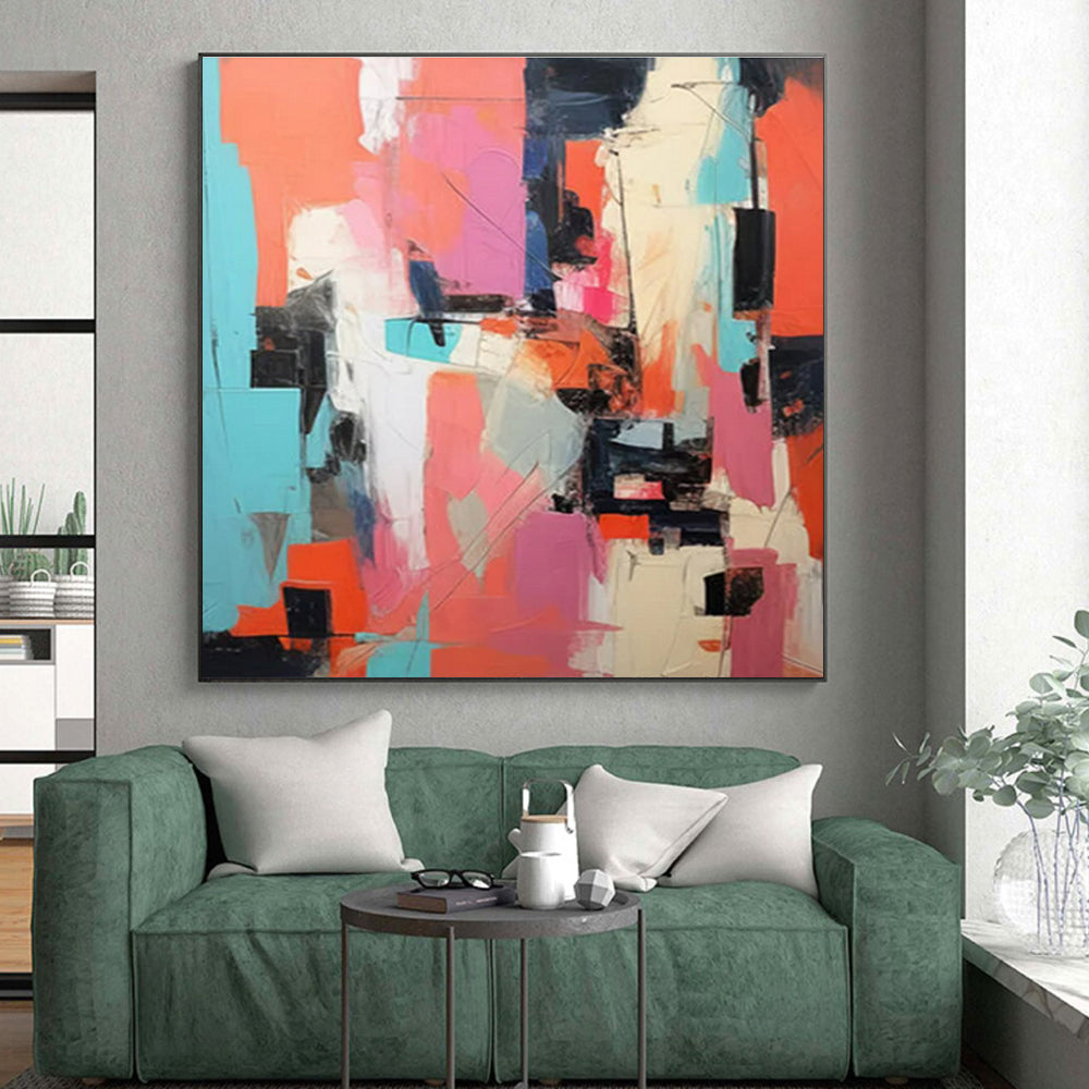 “Pink - Orange - Blue Abstract Blocks” ,Abstract Acrylic Painting CT0839