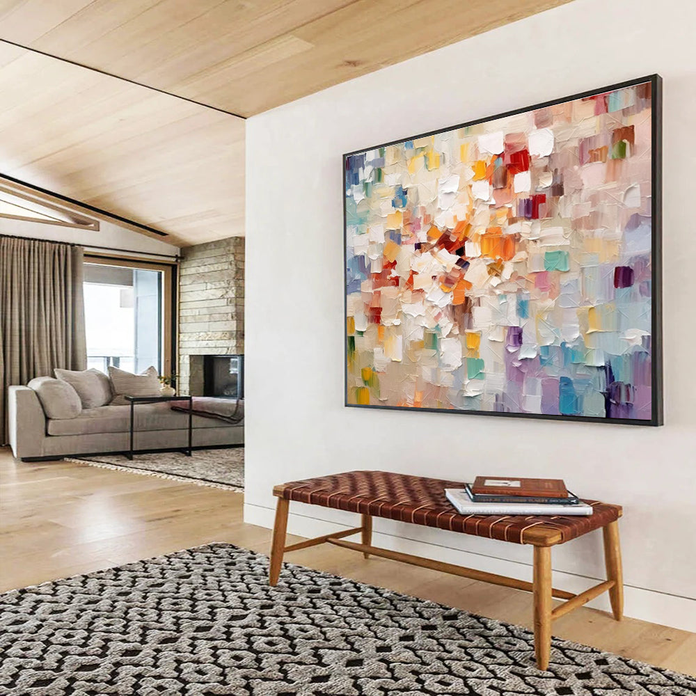 “Soft - Colored Patchwork - Pastel Squares Abstract Painting On Canvas” DKH862