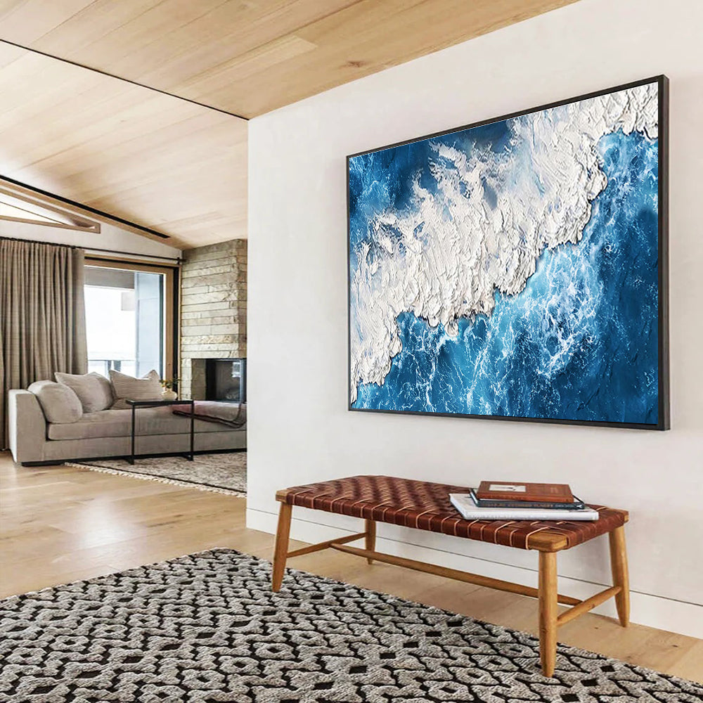 “Textured Blue and White Coastline” - Impressionistic Seascape Painting On Canvas DKH785
