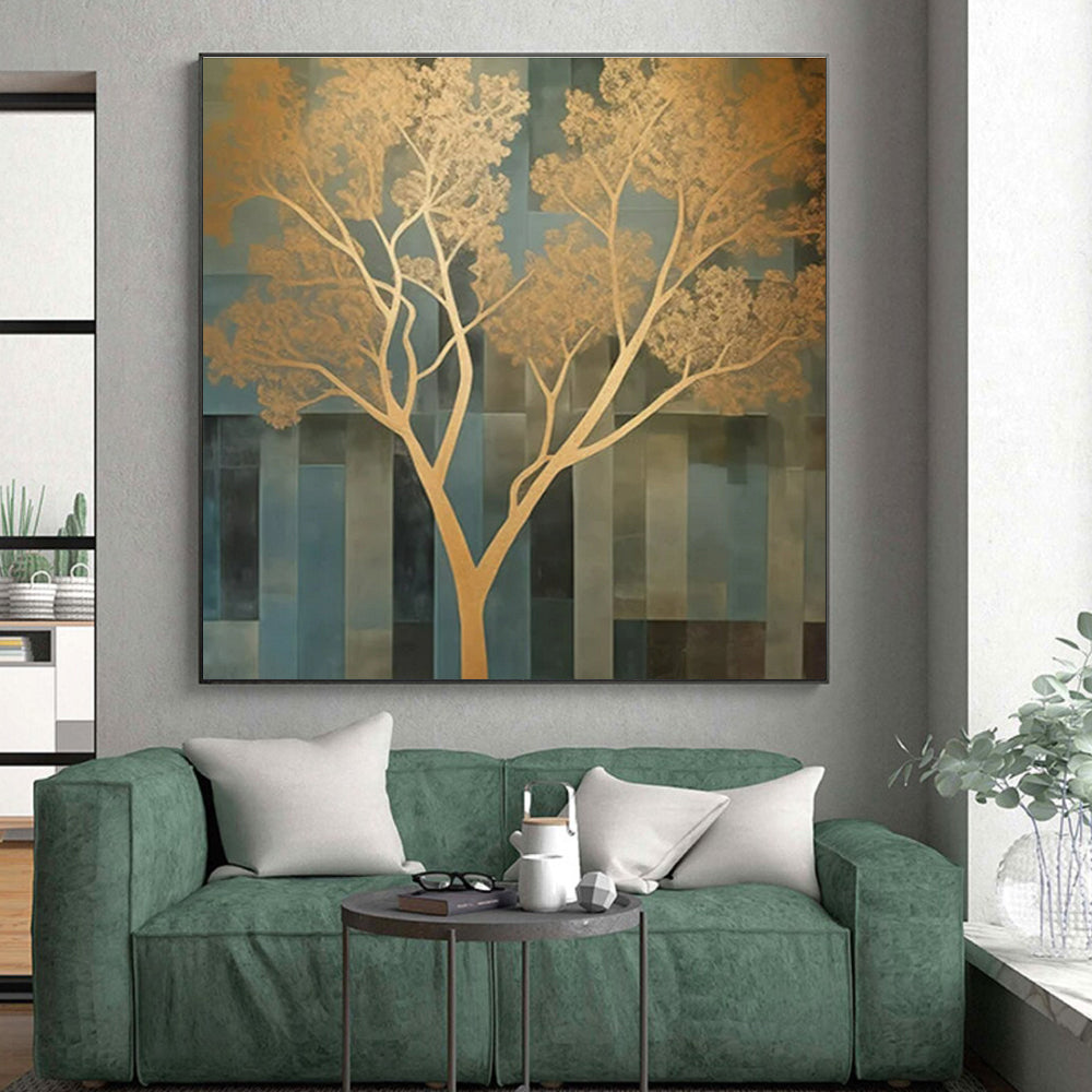 “Gold - Blue Abstract Tree” ,Abstract Acrylic Painting CT0827