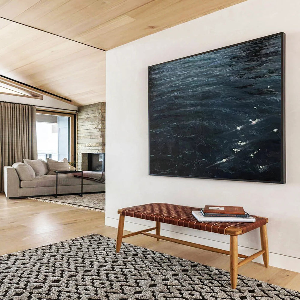 “Dark Ocean Depths” - Deep Blue & Black Realist Seascape Painting On Canvas DLZ263