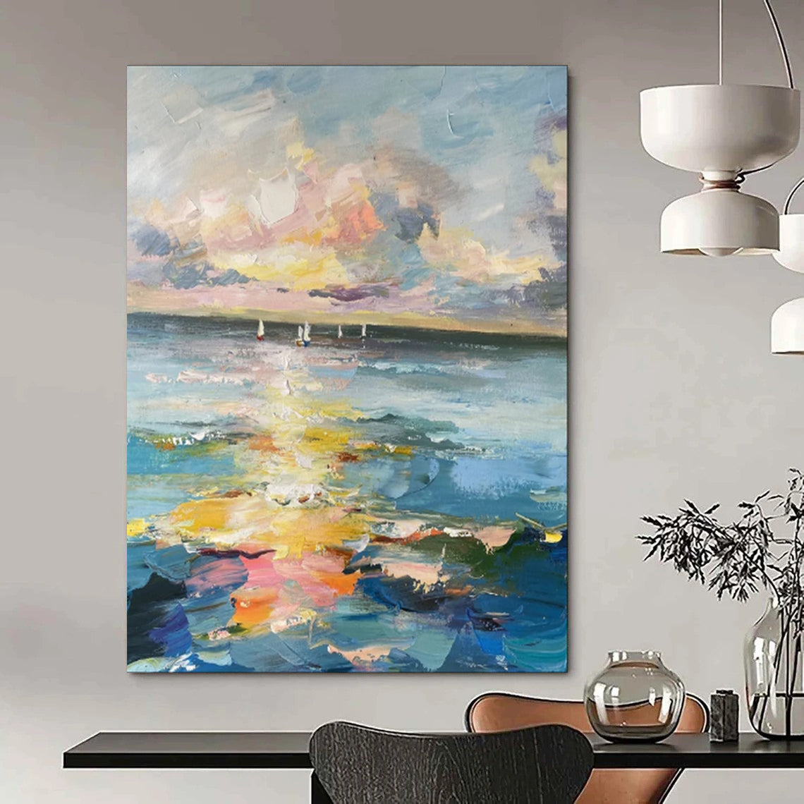 “Sailboats on a Colorful Sea: Impressionist Maritime Art” - Impasto Oil on Canvas CT1896